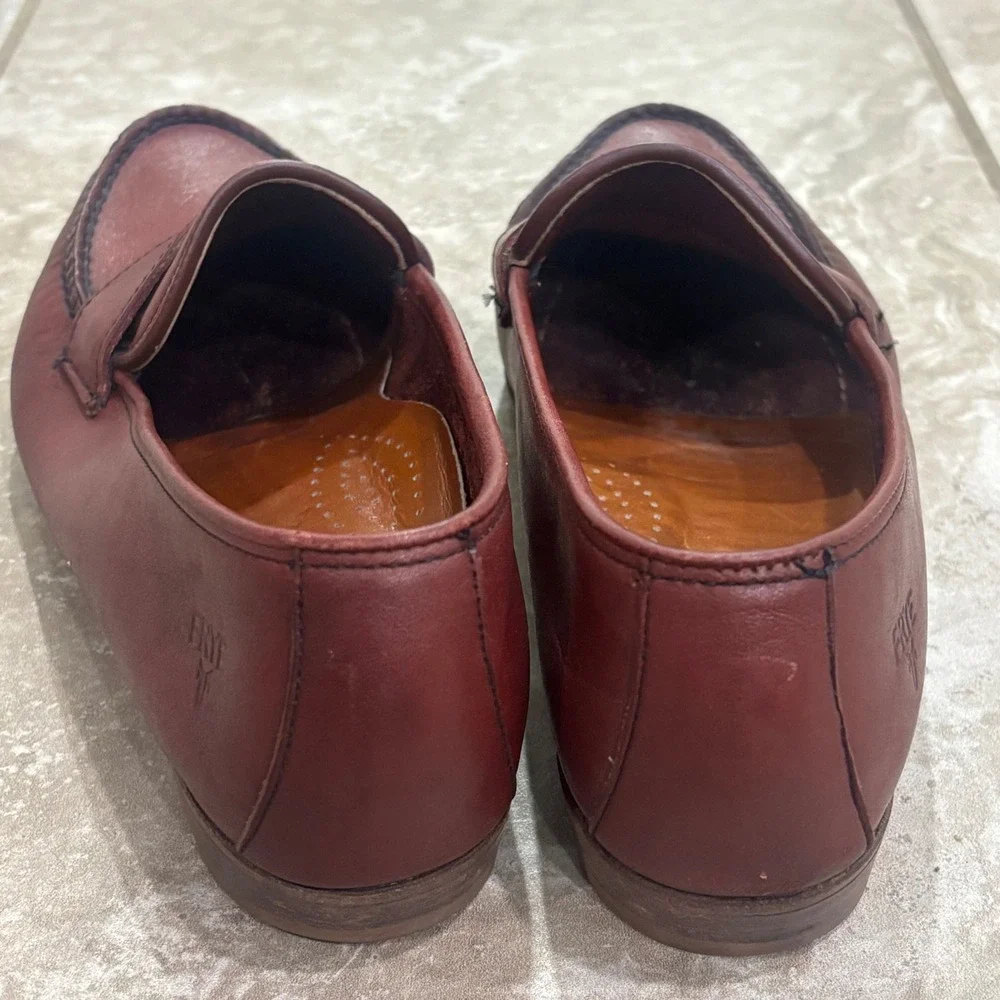 Frye Womens Burgundy Leather Penny Loafers Handsewn Made in USA Oxblood 8.5M